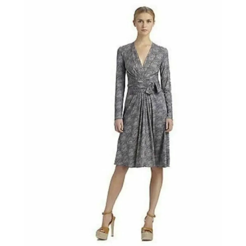 Tory Burch Womens Silk Wrap Dress Vanessa M Navy Blue White Knee Length V-Neck